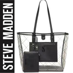 Steve Madden Playa Tote & Wallet- Clear/Black
